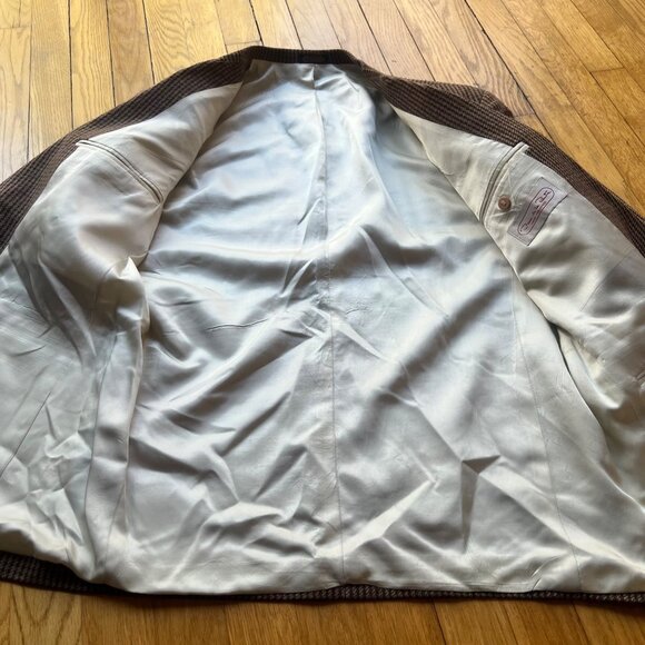 OSCAR DE LA RENTA Size 40S Tan Plaid Two Button Notch Neck Sports Coat Blazer - Picture 5 of 10